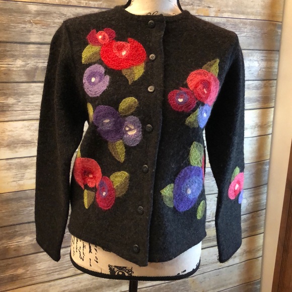 Susan Bristol Sweaters - Susan Bristol Boiled WoolHand Embroidered Cardigan
